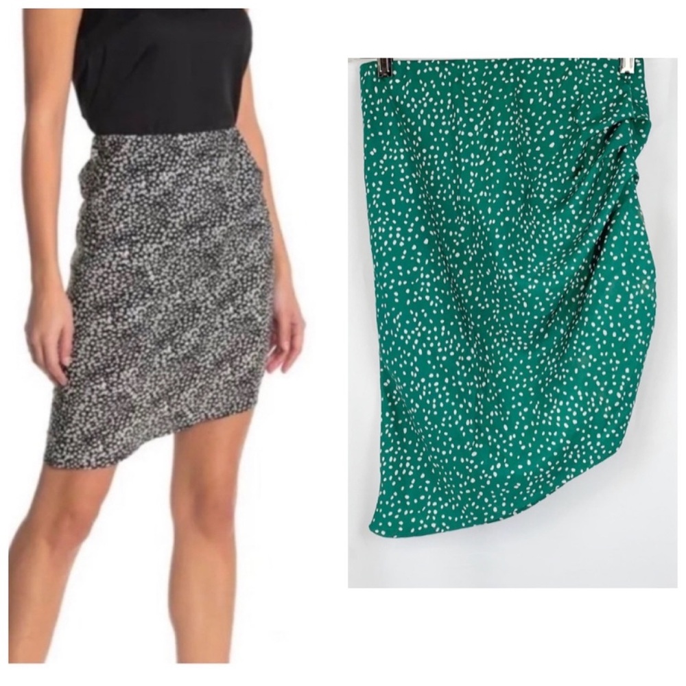 Code x Mode Kelly Green Dot Printed Ruched Skirt